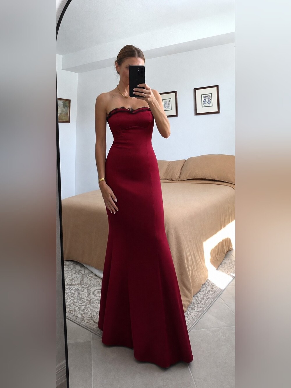 Karen Millen Strapless Burgundy Evening Gown